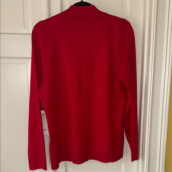 Calvin Klein Red Faux Turtleneck Sweater with Gold Buttons - Picture 3 of 8